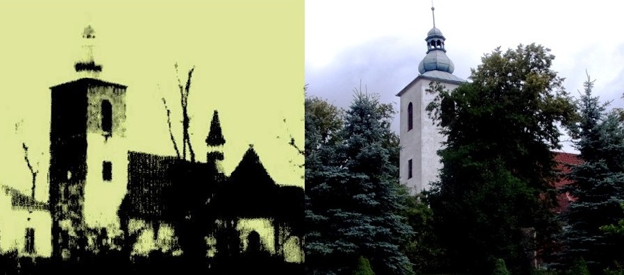 Gdów  - kościół w 1938 r. oraz dziś.jpg