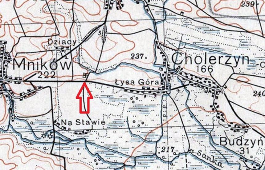 Mników - cmentarz na mapie WIG z lat 30. XX wieku.jpg