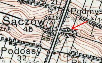 Sączów - cmentarz na mapie z 1933 roku.JPG