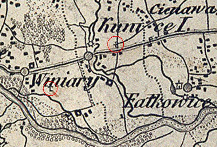 Lokaliacja mogił Powstańców Krakowskich na mapie austriackiej z 1857 r..JPG