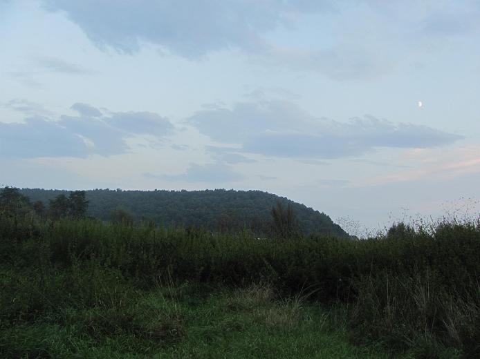 Widok na wzgórze z grodziska Konrada Mazowieckiego w Piekarach.JPG