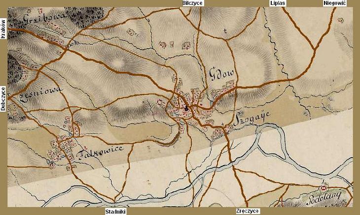 Gdów na mapie z 1776 r..JPG