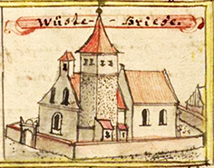 Kirche Wüstebriese 1749 (ob. Brzezimierz).png