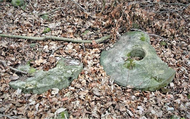 Gniewków - kamienie młyńskie w ruinach młyna (5).JPG